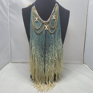 Gimmicks by BKE Teal and Gold Fringe Necklace